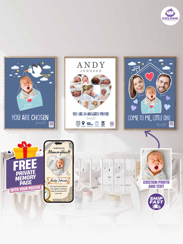 Christian Baby Poster Set – Personalized Bible Verse Nursery Wall Art